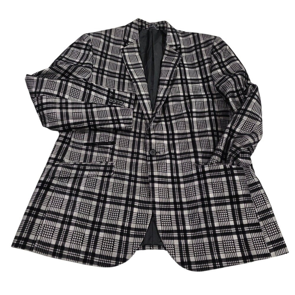 Tazio Sport Coat Mens Gray Black Check 44R Tetron Silk Breathable‎ Notch Collar